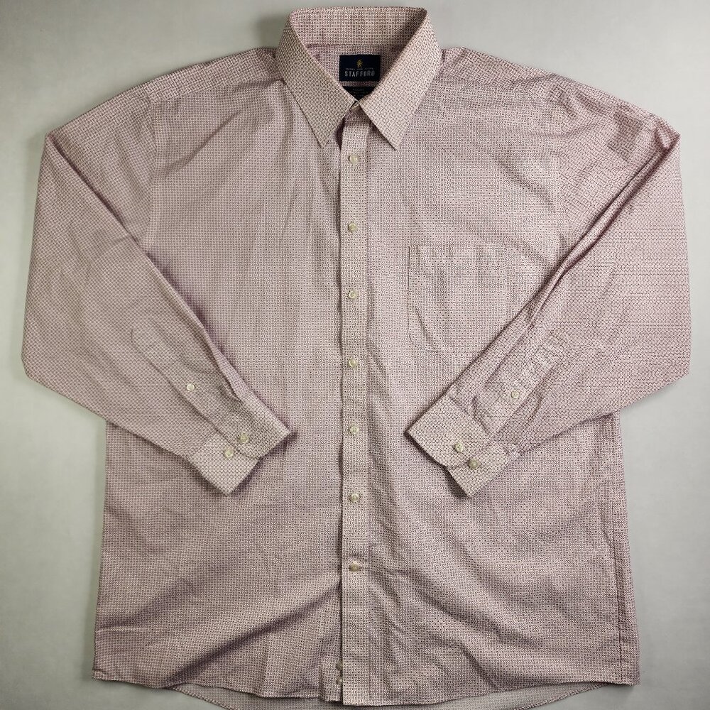 Stafford Dress Shirt Mens 17 1/2 34-35  Red White Star Travel Performance